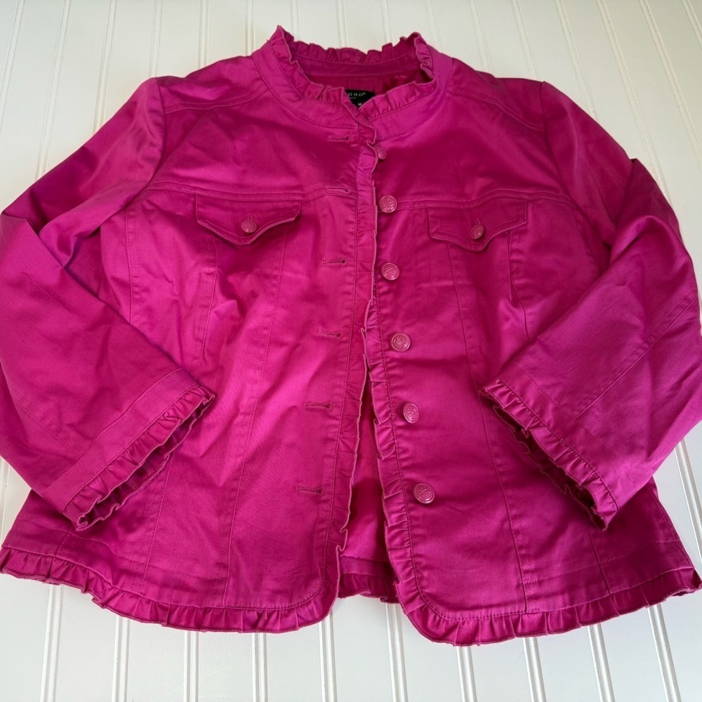 Sandro Sportswear Pink Blazer Jacket Ruffle Women Medium 1402